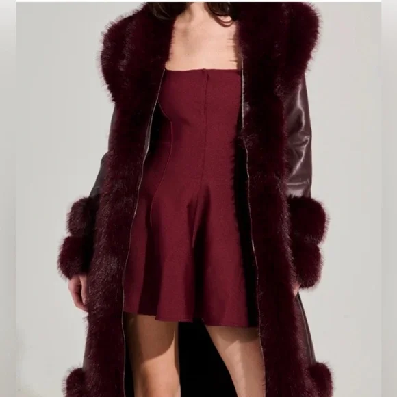 AKIRA Burgundy Leather Jacket with Fur Trim - Picture 2 of 10